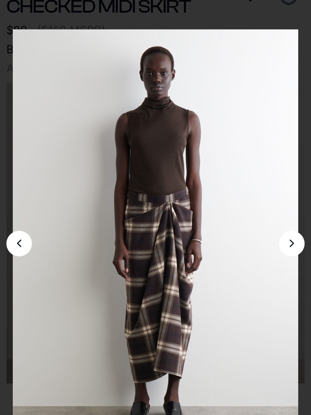 COS Draped Checked Midi Skirt (size 8)